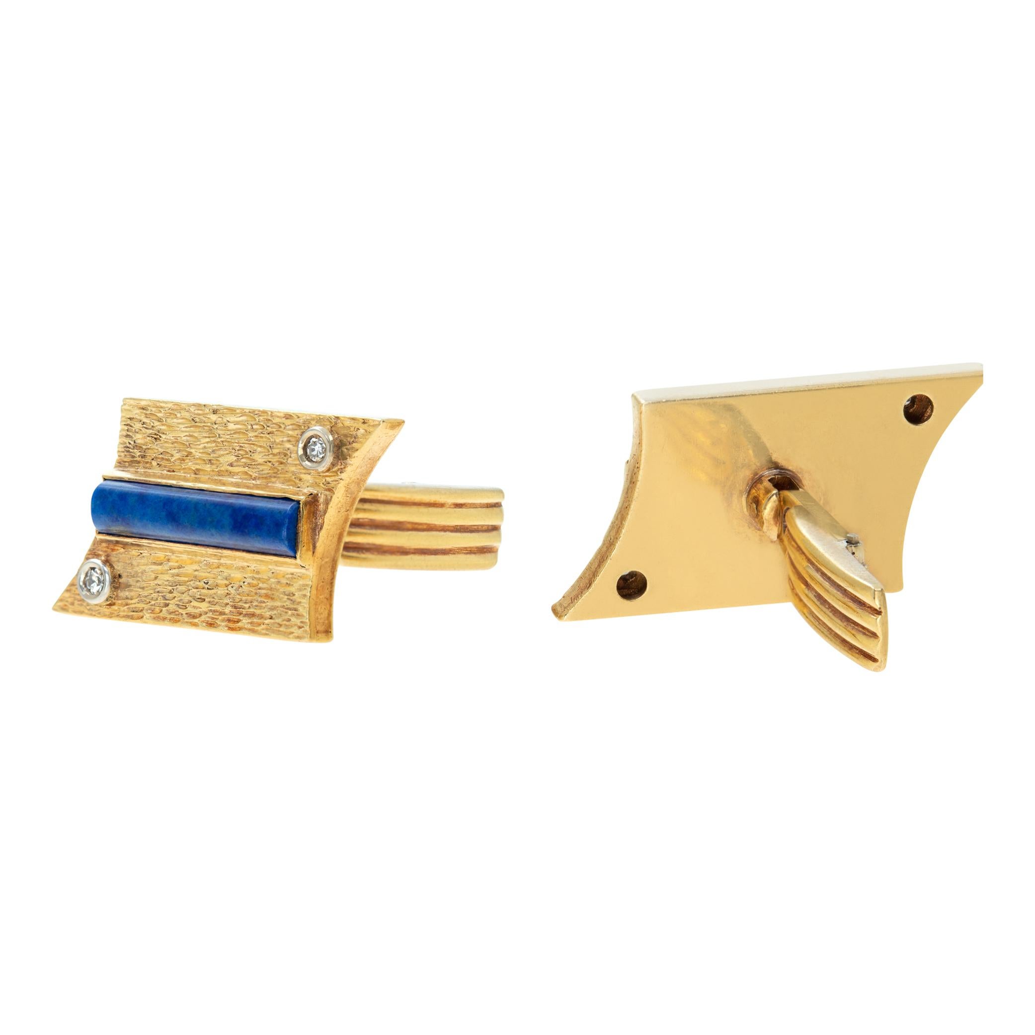 Boutons de manchette en or jaune avec diamants et lapis-lazuli Excellent état - En vente à Surfside, FL
