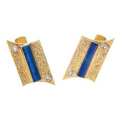 Boutons de manchette en or jaune avec diamants et lapis-lazuli