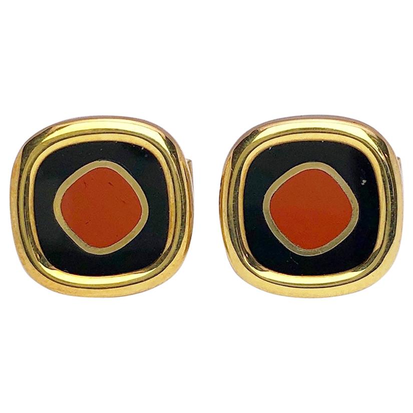 Yellow Gold Cufflinks with Jasper and Black Onyx For Sale