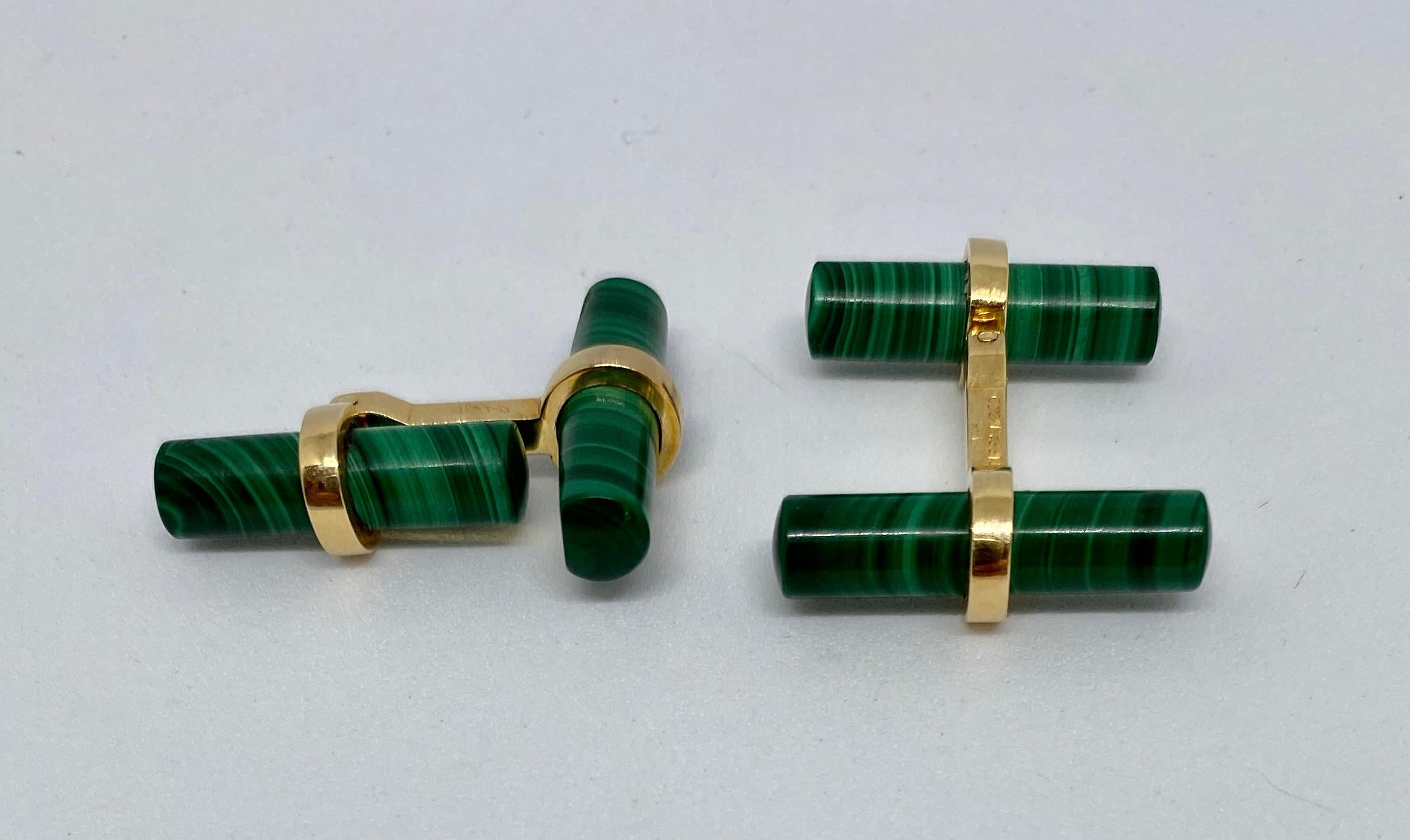 Contemporary Yellow Gold Cufflinks with Malachite Batons by Tiffany & Co.
