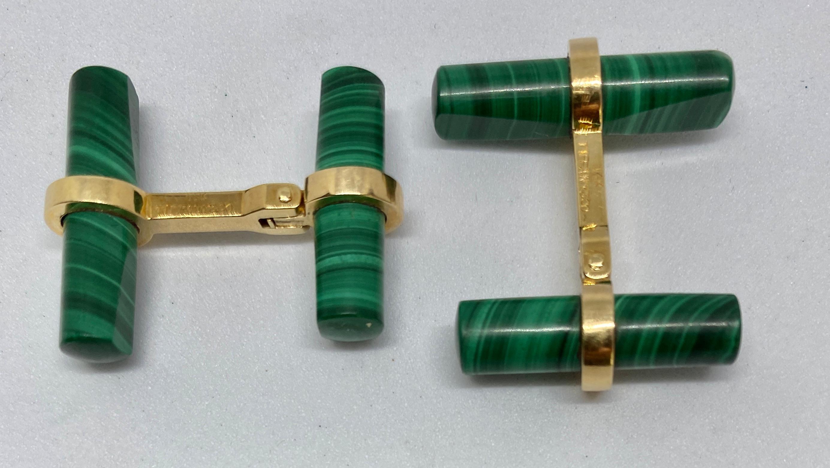 Yellow Gold Cufflinks with Malachite Batons by Tiffany & Co. In Good Condition In San Rafael, CA