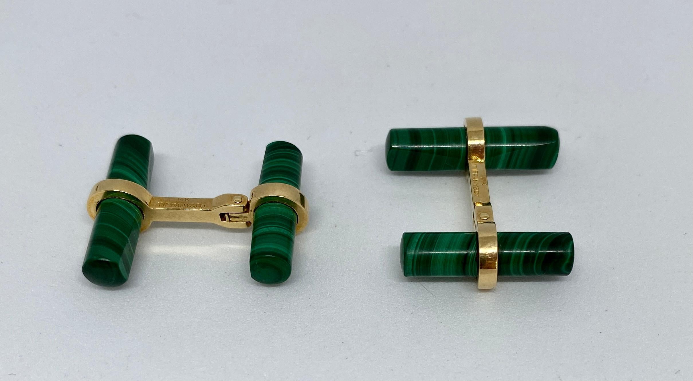 Women's or Men's Yellow Gold Cufflinks with Malachite Batons by Tiffany & Co.