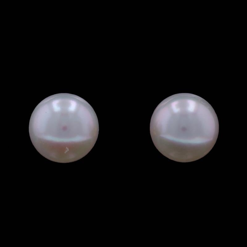 Yellow Gold Cultured Akoya Pearls Round Stud Earrings 14k Solitaire Pierced In New Condition For Sale In Greensboro, NC