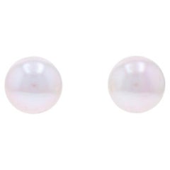 Yellow Gold Cultured Akoya Pearls Round Stud Earrings 14k Solitaire Pierced