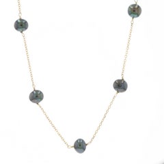 Yellow Gold Cultured Freshwater Pearl Cable Chain Station Necklace 18" 14k