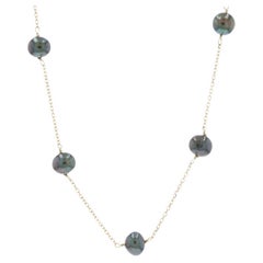 Yellow Gold Cultured Freshwater Pearl Cable Chain Station Necklace 18" 14k