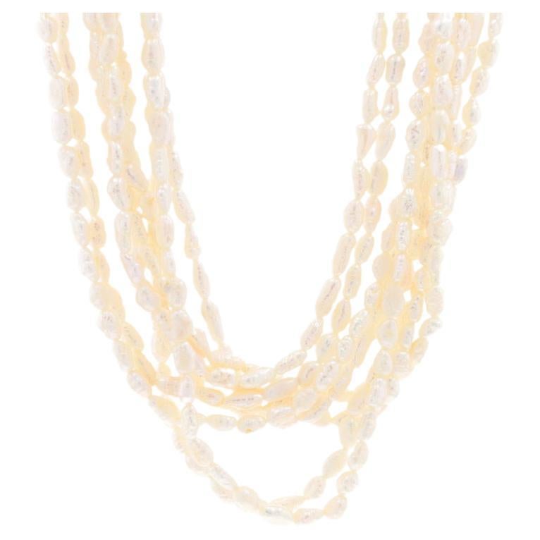 Neunstrangige Halskette aus Gelbgold mit Zucht-Süßwasserperlen 17 1/4" - 14k