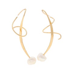 Yellow Gold Cultured Freshwater Pearl Spiral Threader Drop Earrings -14k Pierced