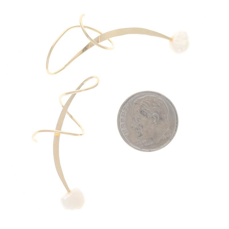 Yellow Gold Cultured Freshwater Pearl Spiral Threader Drop Earrings -14k Pierced In Good Condition For Sale In Greensboro, NC