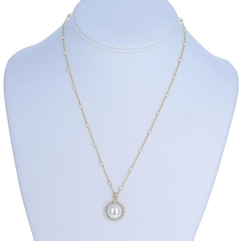 Perle Collier en or jaune avec perles de culture d'eau douce et pendentifs 14k Floral en vente