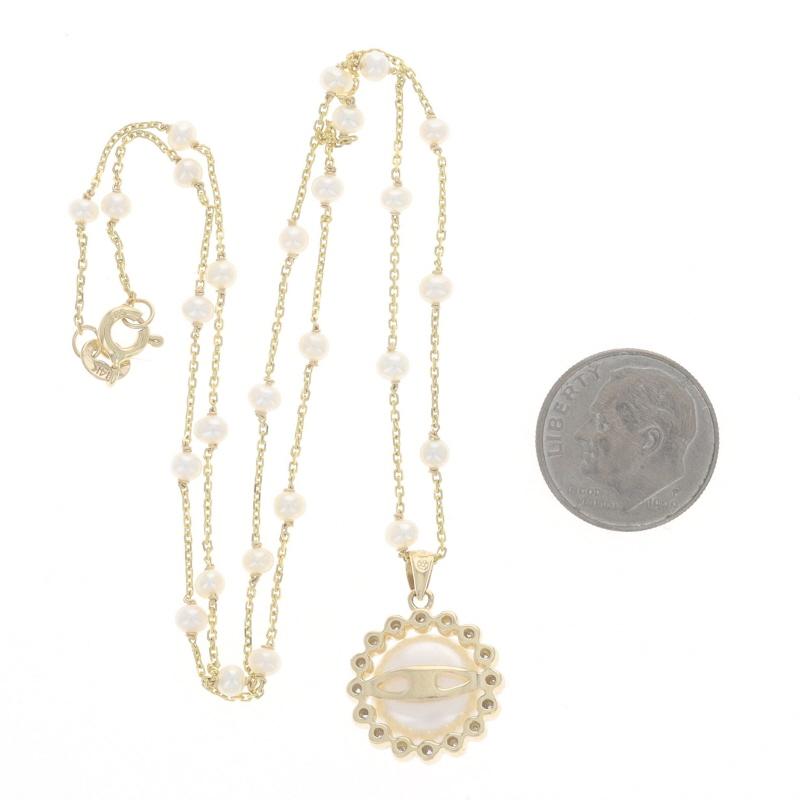 Collier en or jaune avec perles de culture d'eau douce et pendentifs 14k Floral Excellent état - En vente à Greensboro, NC