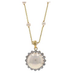 Collana con ciondolo a stazione di perle d'acqua dolce coltivate in oro giallo 18" 14k Floral