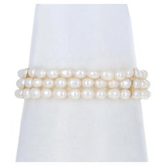 Bracelet triple rang de perles de culture d'eau douce en or jaune 14k Filigree