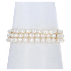 Yellow Gold Cultured Freshwater Pearl Triple Strand Bracelet 6 3/4" 14k Filigree