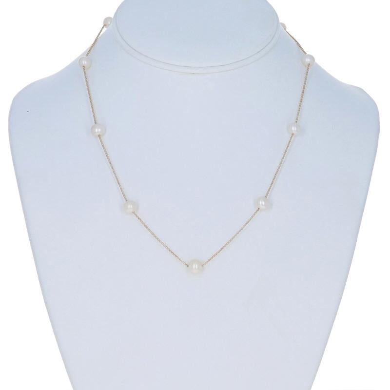 Bead Yellow Gold Cultured Freshwater Pearls Station Necklace 18
