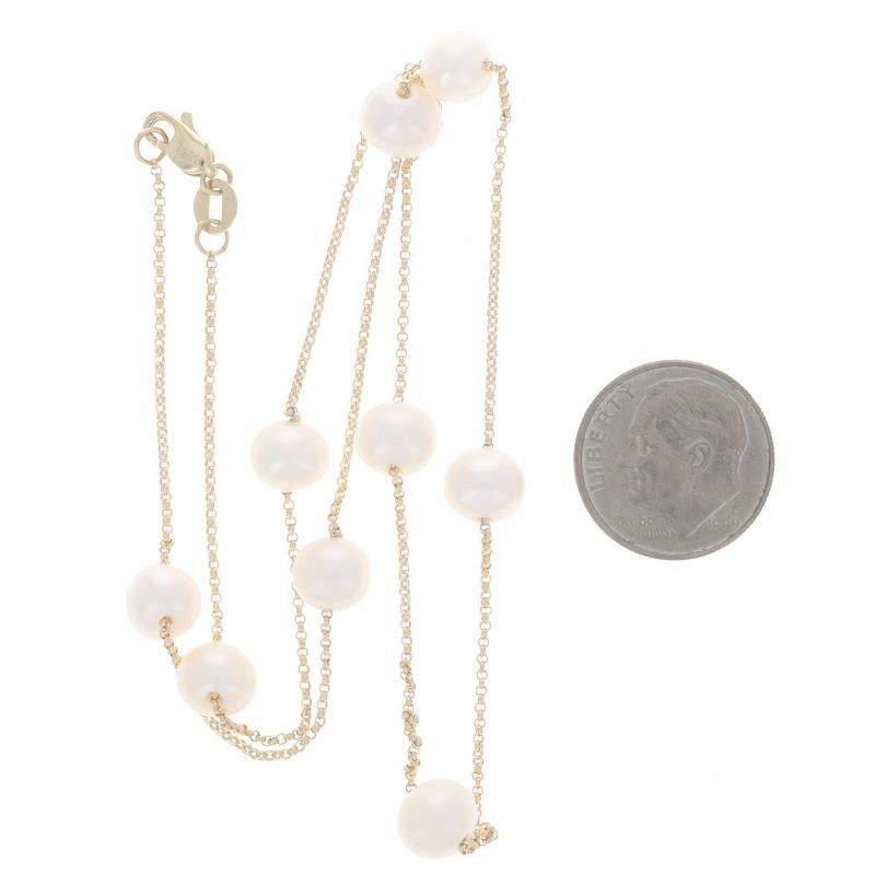 Women's Yellow Gold Cultured Freshwater Pearls Station Necklace 18