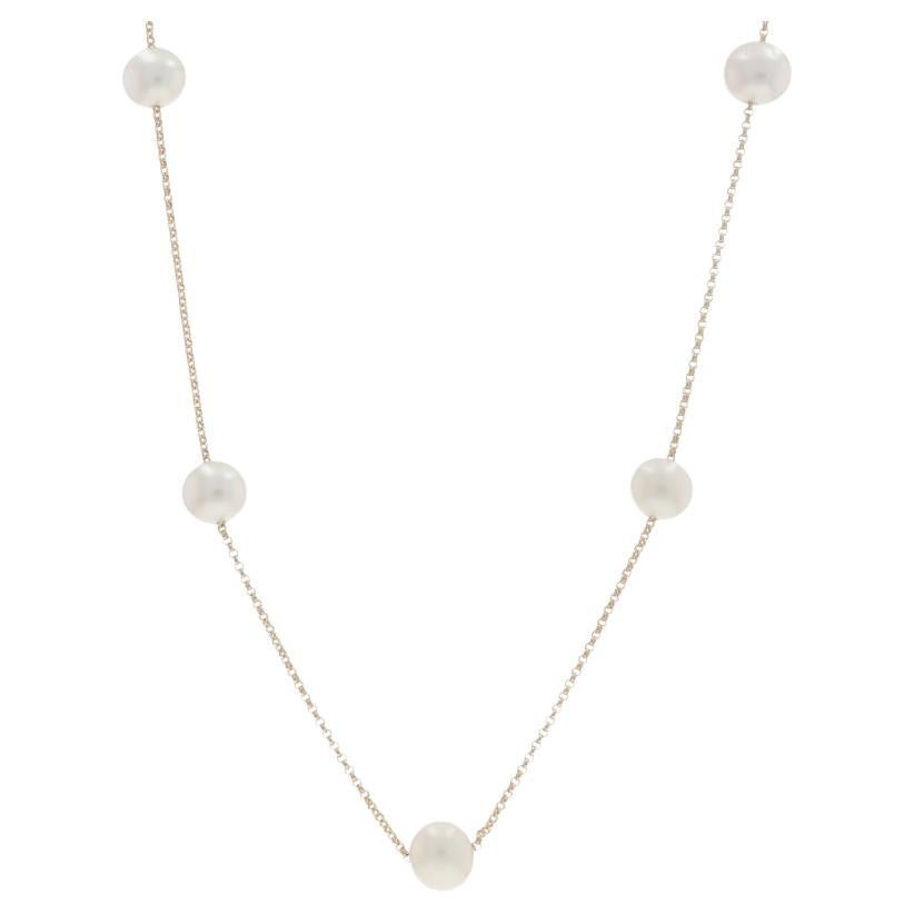 Yellow Gold Cultured Freshwater Pearls Station Necklace 18" 14k For Sale