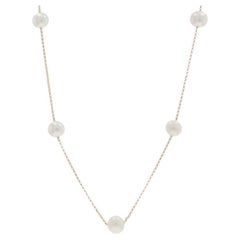 Yellow Gold Cultured Freshwater Pearls Station Necklace 18" 14k