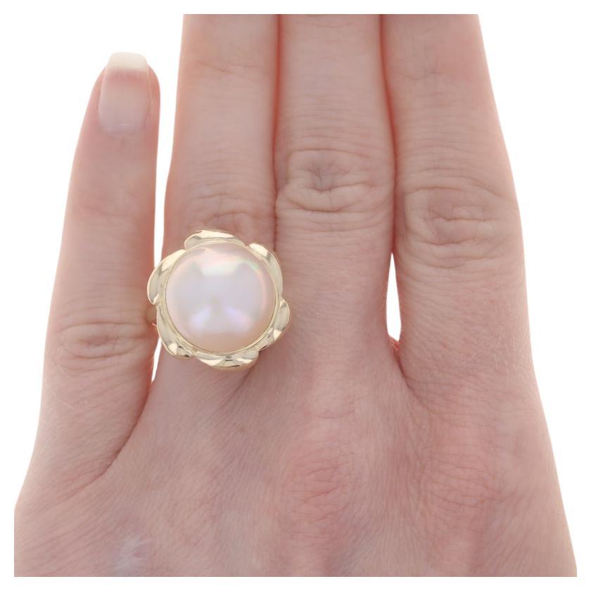 Gelbgold Zucht Mabe Perle Cocktail Solitär Ring - 14k Floral