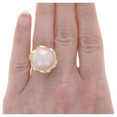 Yellow Gold Cultured Mabe Pearl Cocktail Solitaire Ring - 14k Floral