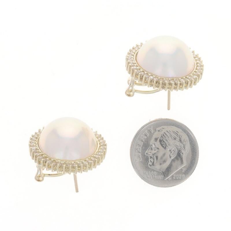 Boucles d'oreilles or jaune perles de culture Mabe et diamants 14k .80ctw Pierce Pour femmes en vente