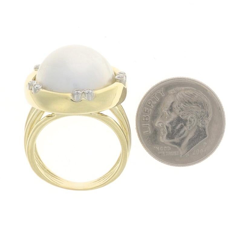 Women's Yellow Gold Cultured Mabe Pearl & Diamond Ring - 18k .12ctw For Sale