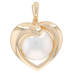 Yellow Gold Cultured Mabe Pearl Heart Solitaire Enhancer Pendant - 14k Love