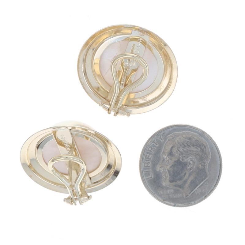 Yellow Gold Cultured Mabe Pearl Large Stud Earrings - 14k Pierced In Excellent Condition For Sale In Greensboro, NC