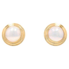 Yellow Gold Cultured Mabe Pearl Large Stud Earrings - 14k Pierced