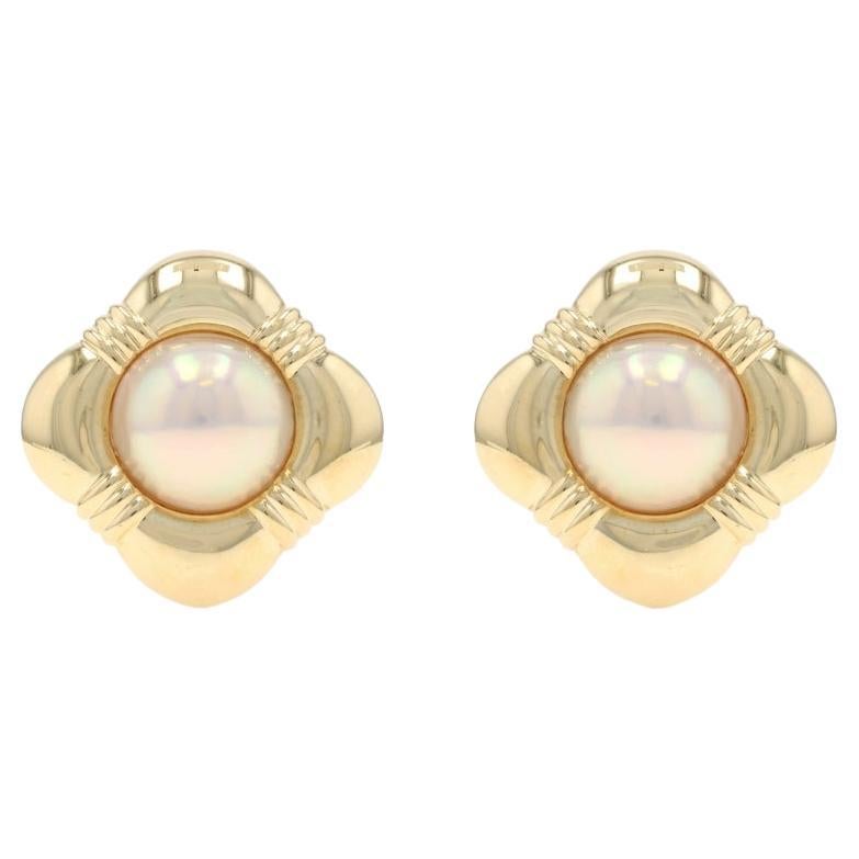 Yellow Gold Cultured Mabe Pearl Large Stud Earrings - 18k Pierced For Sale