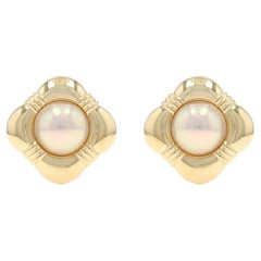 Yellow Gold Cultured Mabe Pearl Large Stud Earrings - 18k Pierced