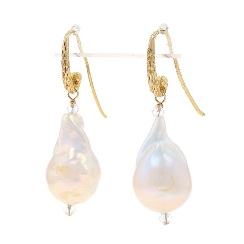 Mixed Cut Yellow Gold Cultured Pearl & Crystal Dangle Earrings - 14k Pierced For Sale