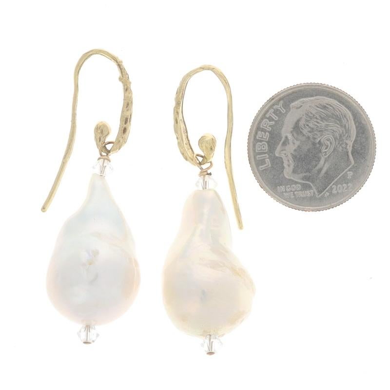 Yellow Gold Cultured Pearl & Crystal Dangle Earrings - 14k Pierced In Excellent Condition For Sale In Greensboro, NC