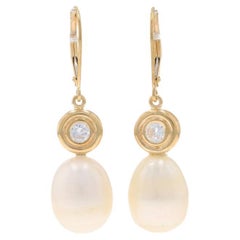 Boucles d'oreilles pendantes en or jaune avec perles de culture et zircons cubiques 10k 14k .33ctw Pierce