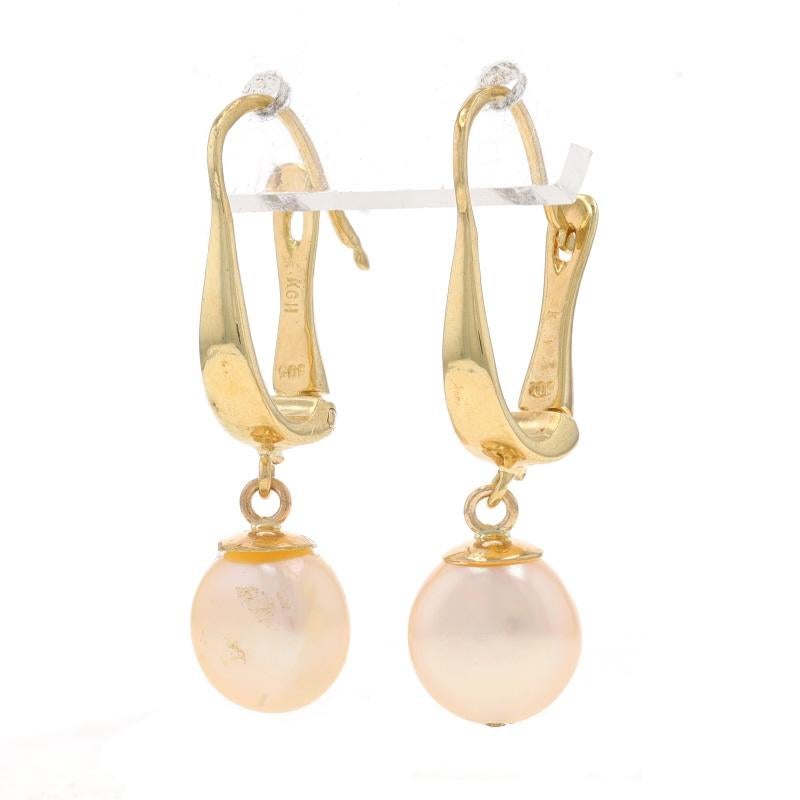 Yellow Gold Cultured Pearl Dangle Earrings - 14k Pierced For Sale