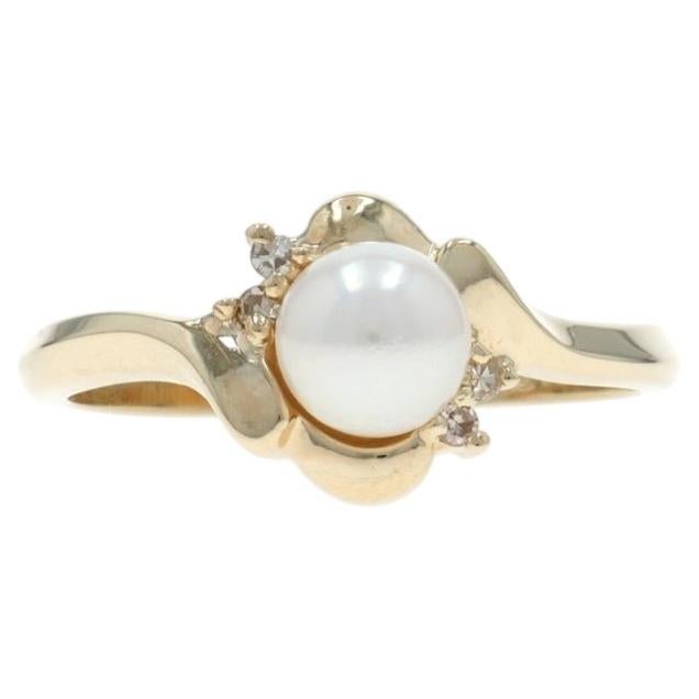 Gelbgold Zuchtperle Diamant Bypass Ring - 10k Perle im Angebot