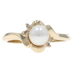 Yellow Gold Cultured Pearl Diamond Bypass Ring - 10k Bead