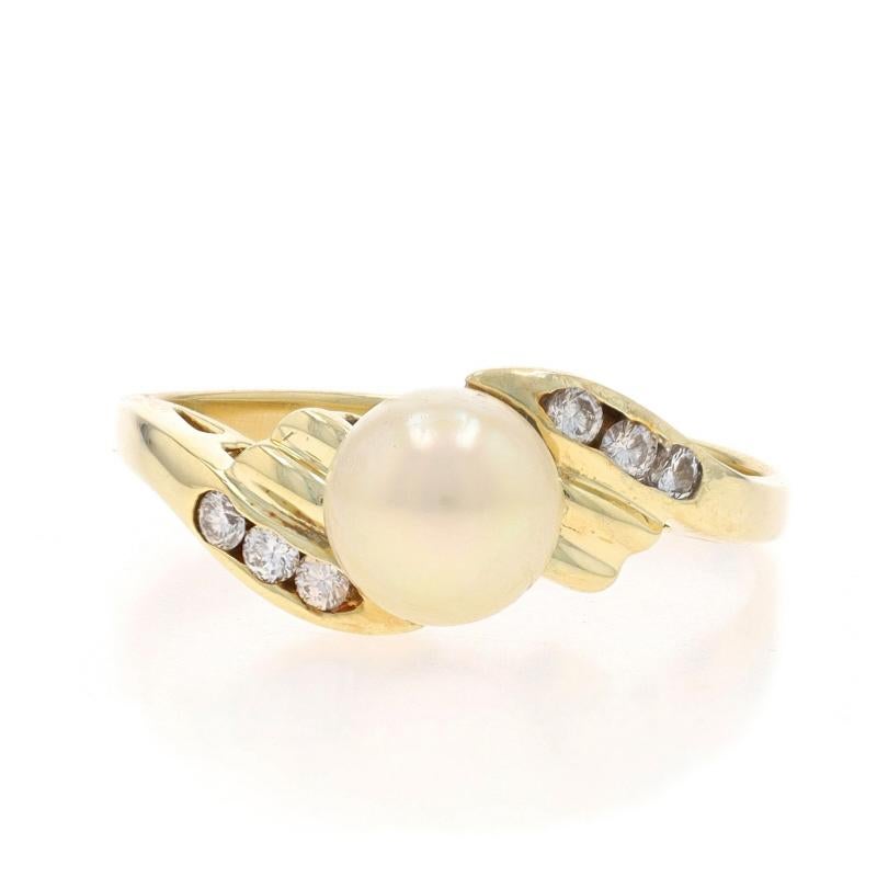 Yellow Gold Cultured Pearl & Diamond Bypass Ring - 14k .15ctw