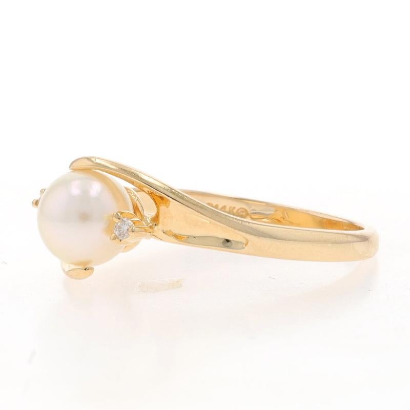 Size: 7
Sizing Fee: Up 3 sizes for $30 or Down 2 sizes for $30

Metal Content: 14k Yellow Gold

Stone Information

Cultured Pearl
Size: 6.6mm

Natural Diamonds
Carat(s): .03ctw
Cut: Round Brilliant
Color: G - H
Clarity: VS2 - SI1

Style: Solitaire