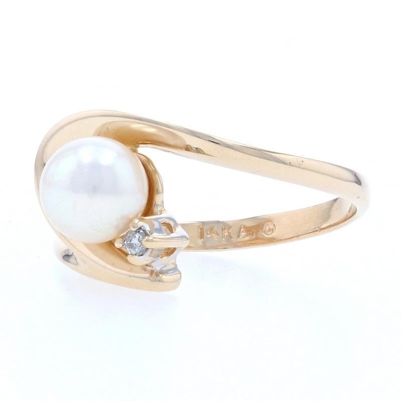 Uncut Yellow Gold Cultured Pearl & Diamond Bypass Ring - 14k Round