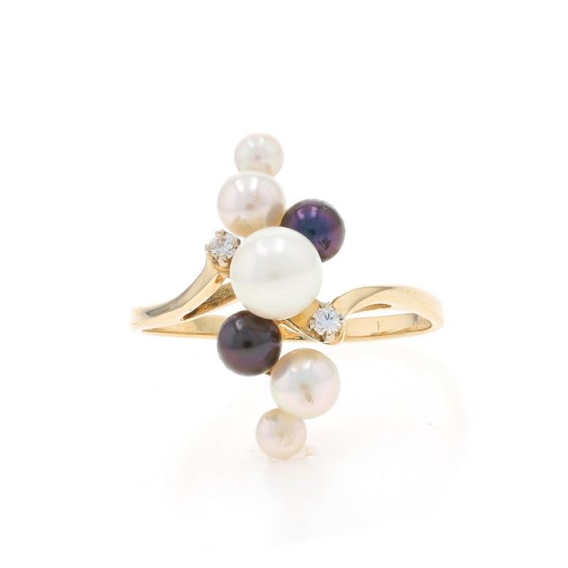 Size: 8 1/4
Sizing Fee: Up 3 sizes for $35 or Down 2 sizes for $25

Metal Content: 14k Yellow Gold & 14k White Gold

Stone Information

Cultured Pearls
Size: 3.1mm - 5.6mm

Natural Diamonds
Carat(s): .05ctw
Cut: Round Brilliant
Color: G - H
Clarity:
