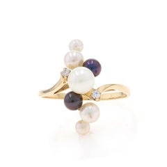 Anillo de oro amarillo con perla cultivada y diamantes - 14k Catedral
