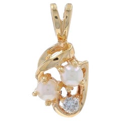 Yellow Gold Cultured Pearl & Diamond Cluster Pendant - 10k