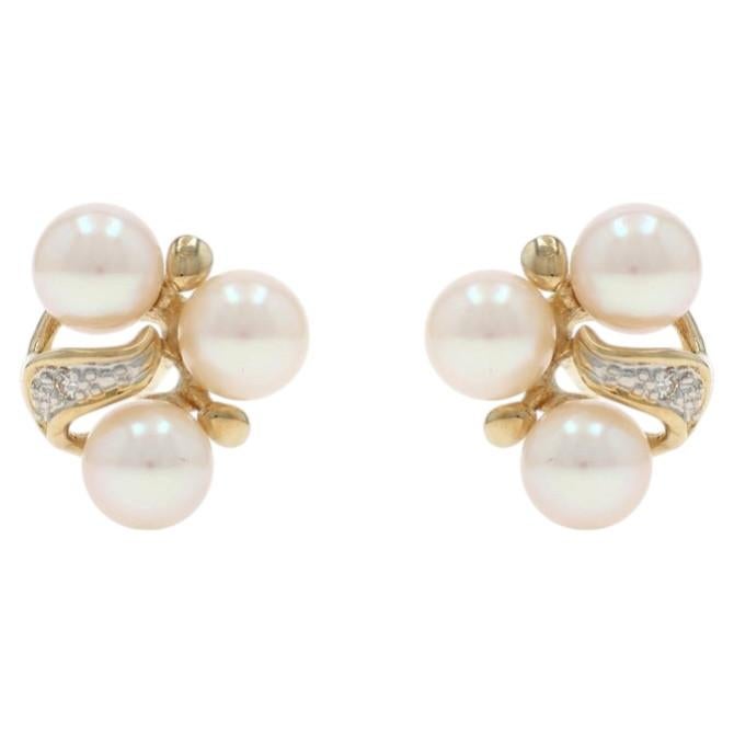 Boucles d'oreilles or jaune perles de culture et diamants - 14k perles percées