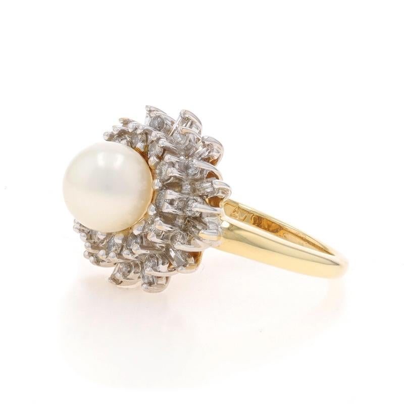 Yellow Gold Cultured Pearl & Diamond Halo Ring - 14k .60ctw In Excellent Condition For Sale In Greensboro, NC