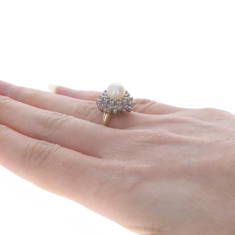 Women's Yellow Gold Cultured Pearl & Diamond Halo Ring - 14k .60ctw For Sale