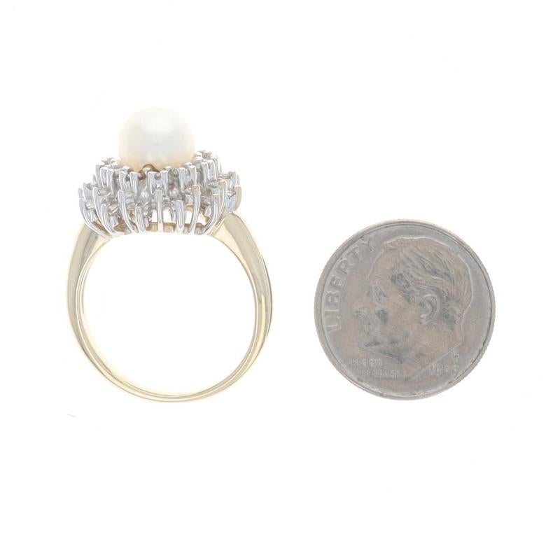 Yellow Gold Cultured Pearl & Diamond Halo Ring - 14k .60ctw For Sale 1
