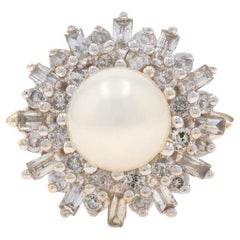 Anillo Halo de Diamantes y Perlas Cultivadas de Oro Amarillo - 14k .60ctw