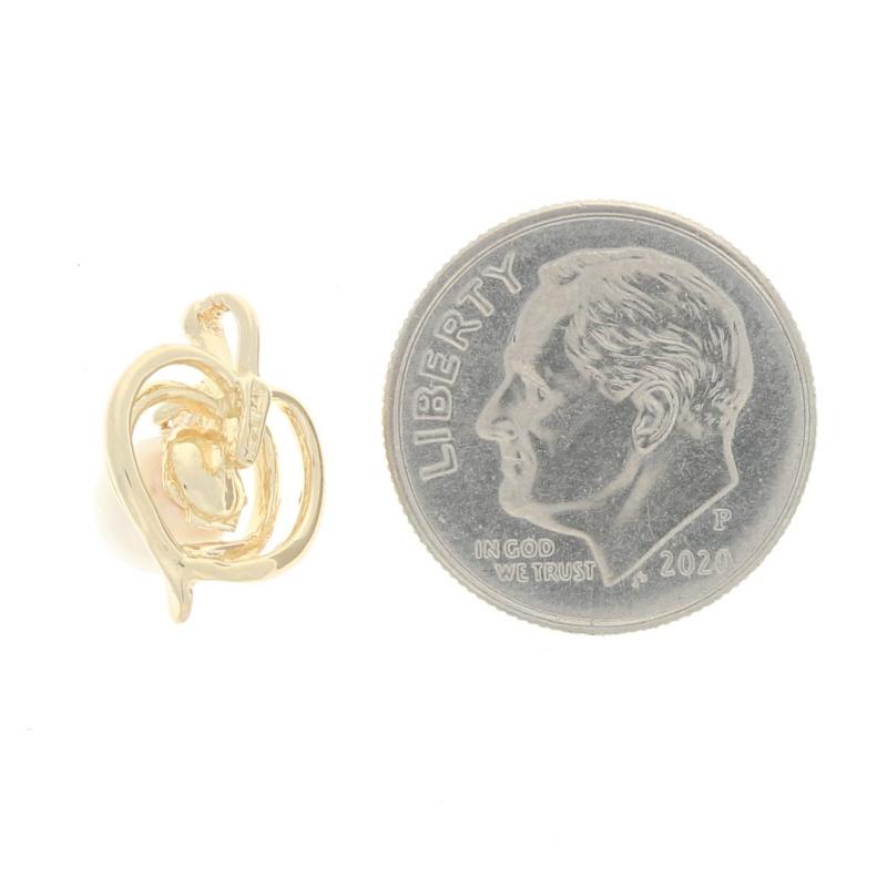 Yellow Gold Cultured Pearl & Diamond Heart Leaf Pendant - 14k Love In Excellent Condition For Sale In Greensboro, NC