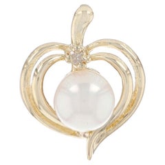 Colgante Oro Amarillo Perla Cultivada y Diamante Hoja Corazón - 14k Amor